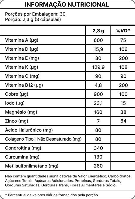 Tabela nutricional do VittaFlex